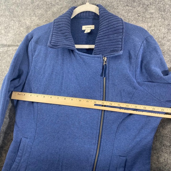 LL Bean Moto Jacket Blue Large Knit Asymmetrical Full Zip Long Sleeve Collared - Picture 5 of 9